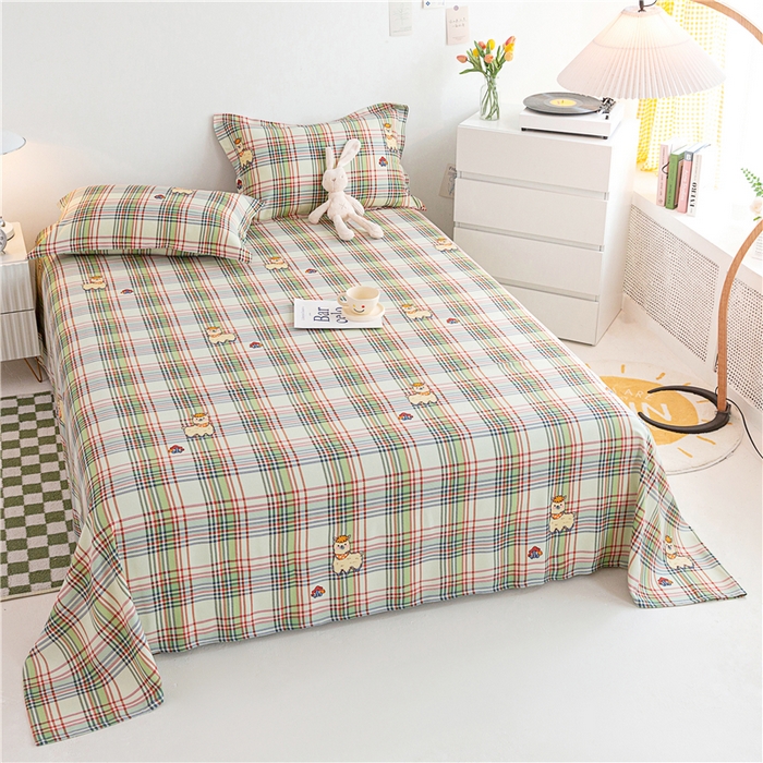 91家纺网 家纺一手货源 找家纺 金泰莱 2025新款印花竹纤维凉席三件套软凉席竹席盖毯子 欢乐羊-绿