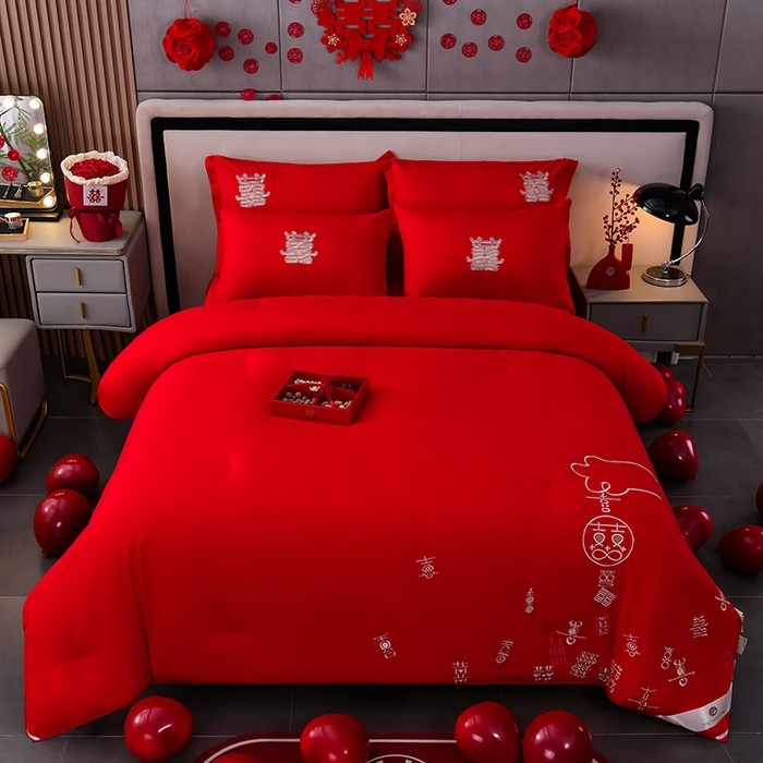 91家纺网 家纺一手货源 找家纺 美伦美 20242024新款全棉婚庆刺绣手工订花被芯冬被春秋冬被夏被 双喜临门