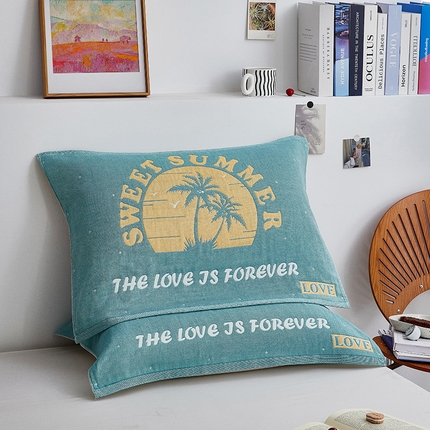 91家纺网 家纺一手货源 找家纺 美宜家 2025新款全棉四层纱布中国风枕巾 52*80cm/对夏日-绿