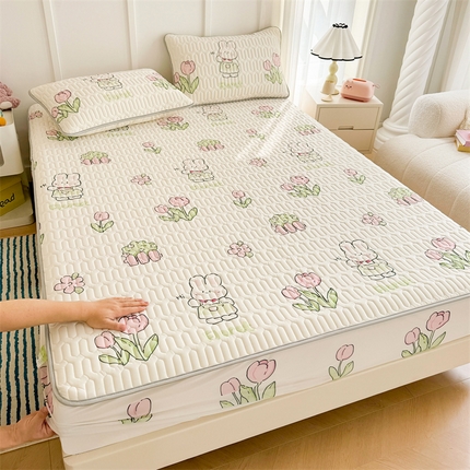 91家纺网 家纺一手货源 找家纺 （总）湘之帛 2024直播新款加厚印花凉感丝乳胶凉席床笠款三件套