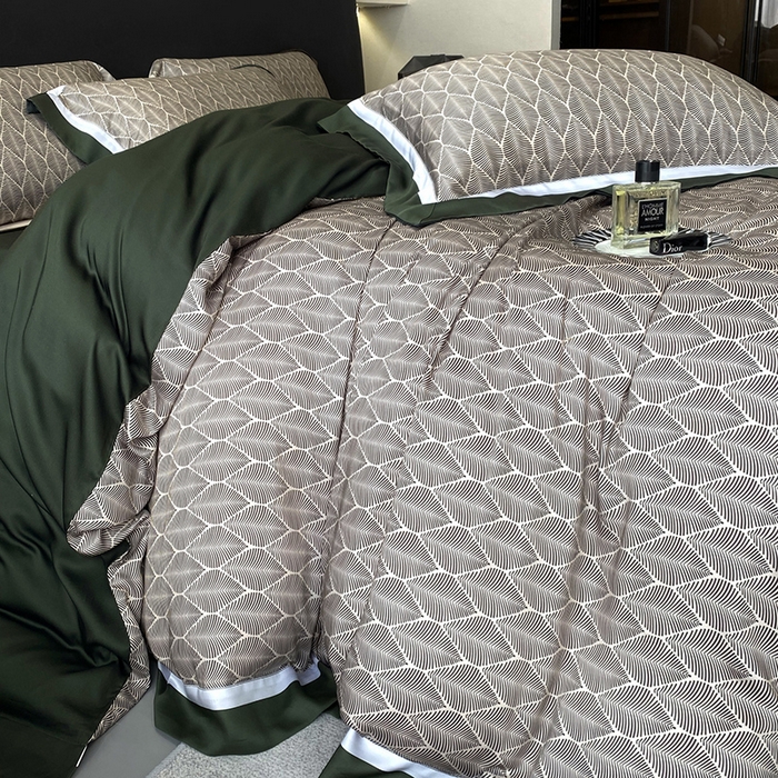 91家纺网 家纺一手货源 找家纺 优悦生活馆 2024新款轻奢天丝印花宽边拼角四件套系列-绿野仙踪 绿野仙踪-绿