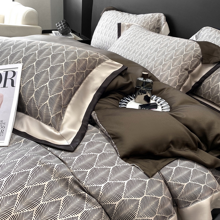 91家纺网 家纺一手货源 找家纺 优悦生活馆 2024新款轻奢天丝印花宽边拼角四件套系列-绿野仙踪 绿野仙踪-咖