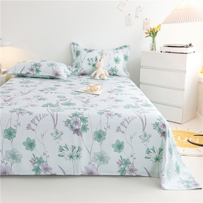 91家纺网 家纺一手货源 找家纺 金泰莱 2025新款印花竹纤维凉席三件套软凉席竹席盖毯子 清风絮语-绿