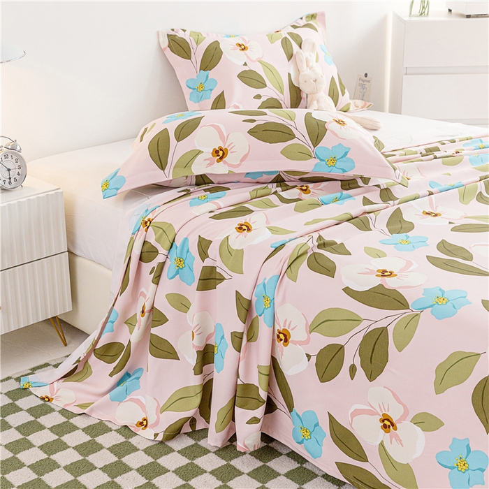 91家纺网 家纺一手货源 找家纺 金泰莱 2025新款印花竹纤维凉席三件套软凉席竹席盖毯子 轻舞-粉