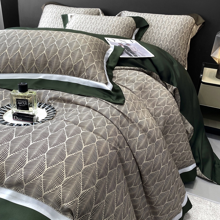 91家纺网 家纺一手货源 找家纺 优悦生活馆 2024新款轻奢天丝印花宽边拼角四件套系列-绿野仙踪 绿野仙踪-绿