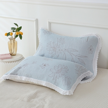 91家纺网 家纺一手货源 找家纺 （总）朴尔毛巾被2024年新款韩式花边四层纱枕巾纯棉竹纤维加大成人纱布巾