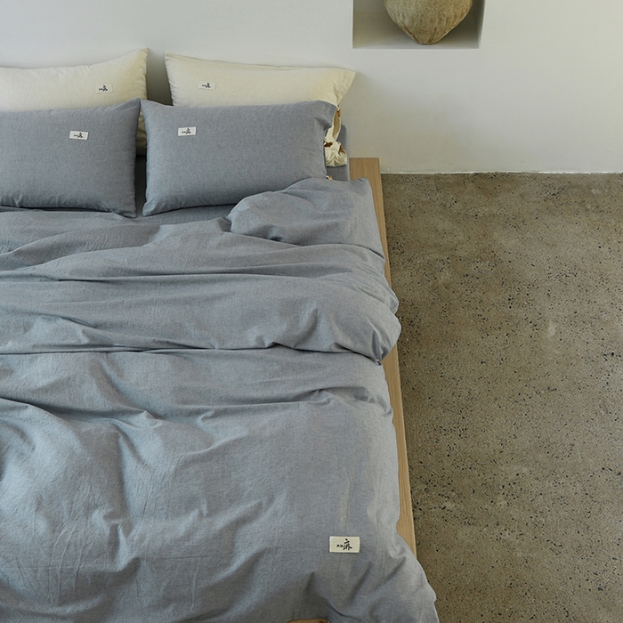 91家纺网 家纺一手货源 找家纺 山舍家居 2024 新款全棉棉麻纯色纽扣四件套 秋蓝