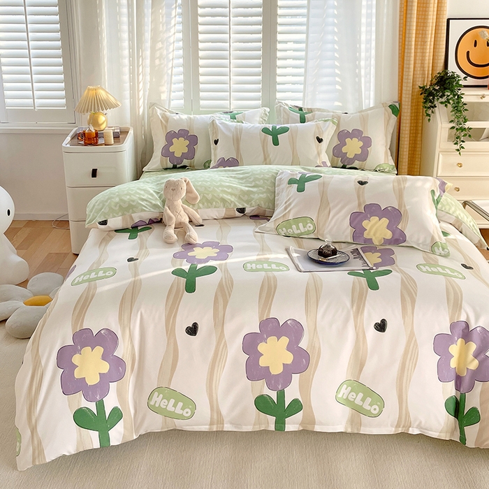 91家纺网 家纺一手货源 找家纺 美宜家  2025新款植物羊绒加厚斜纹磨毛单被套四件套 春意阑珊