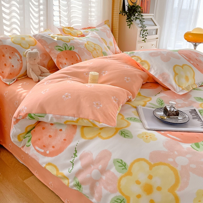 91家纺网 家纺一手货源 找家纺 美宜家 2025新款植物羊绒加厚斜纹磨毛单被套 草莓物语