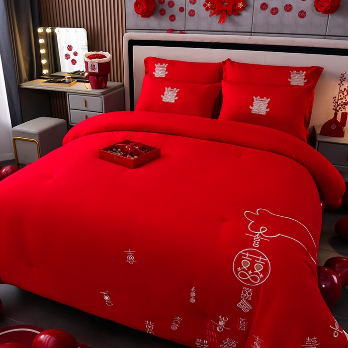 91家纺网 家纺一手货源 找家纺 美伦美 20242024新款全棉婚庆刺绣手工订花被芯冬被春秋冬被夏被 双喜临门