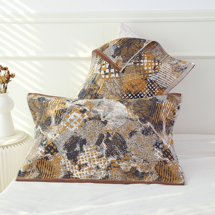 朴尔毛巾被2024年新品全棉细纱编织纹AB版透气枕巾 抽象秋意52*78cm