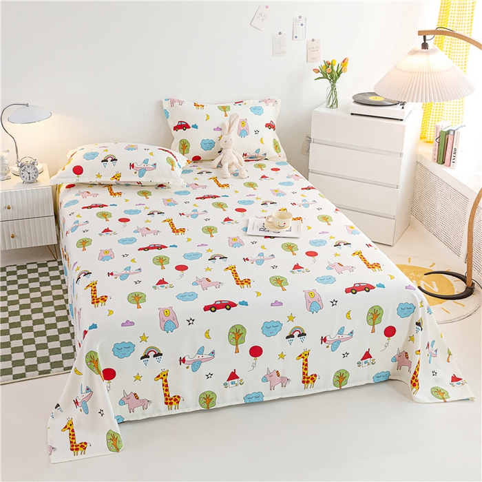 91家纺网 家纺一手货源 找家纺 金泰莱 2025新款印花竹纤维凉席三件套软凉席竹席盖毯子 动物乐园-米