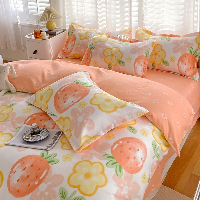 91家纺网 家纺一手货源 找家纺 美宜家 2025新款植物羊绒加厚斜纹磨毛单被套 草莓物语