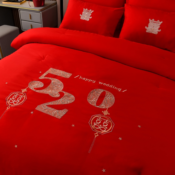 91家纺网 家纺一手货源 找家纺 美伦美 2024新款全棉婚庆刺绣手工订花被芯冬被春秋冬被夏被 喜上加喜