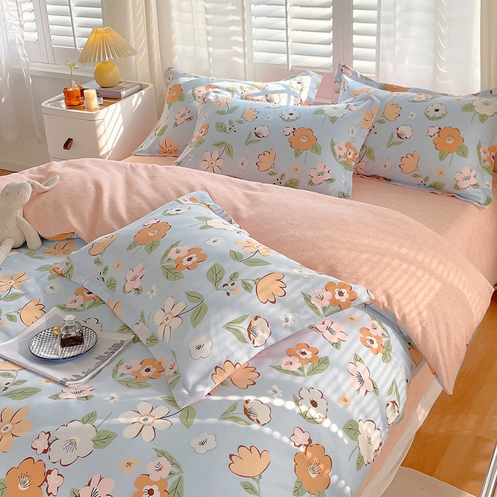 91家纺网 家纺一手货源 找家纺 美宜家 2025新款植物羊绒加厚斜纹磨毛单被套 木槿花