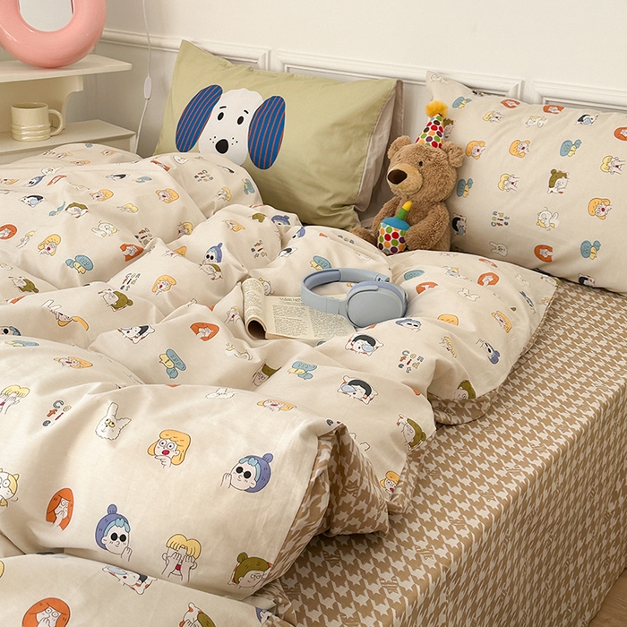 91家纺网 家纺一手货源 找家纺 昔可家纺 2024新款创意枕套全棉波点印花四件套 小小表情包