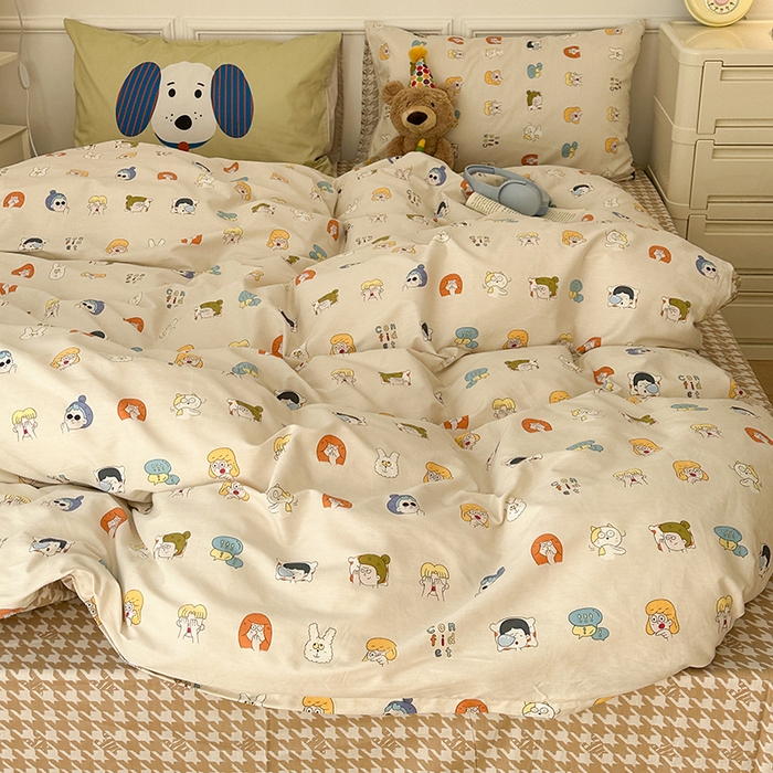 91家纺网 家纺一手货源 找家纺 昔可家纺 2024新款创意枕套全棉波点印花四件套 小小表情包