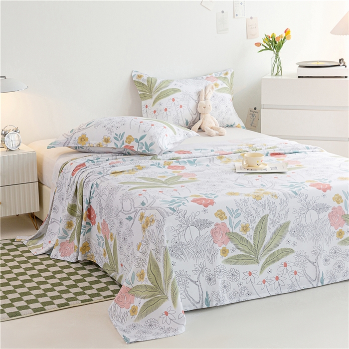 91家纺网 家纺一手货源 找家纺 金泰莱 2025新款印花竹纤维凉席三件套软凉席竹席盖毯子 浅香-绿