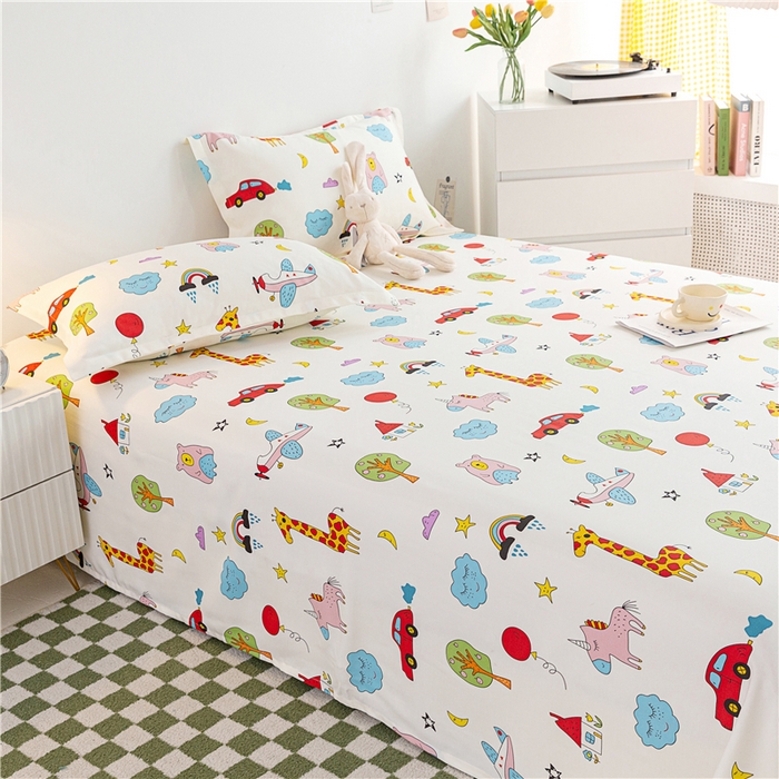 91家纺网 家纺一手货源 找家纺 金泰莱 2025新款印花竹纤维凉席三件套软凉席竹席盖毯子 动物乐园-米