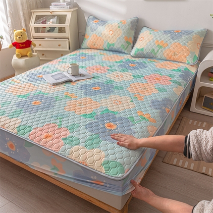 91家纺网 家纺一手货源 找家纺 小萌虎 2024新款冰丝胶质凉席-床笠款 花海