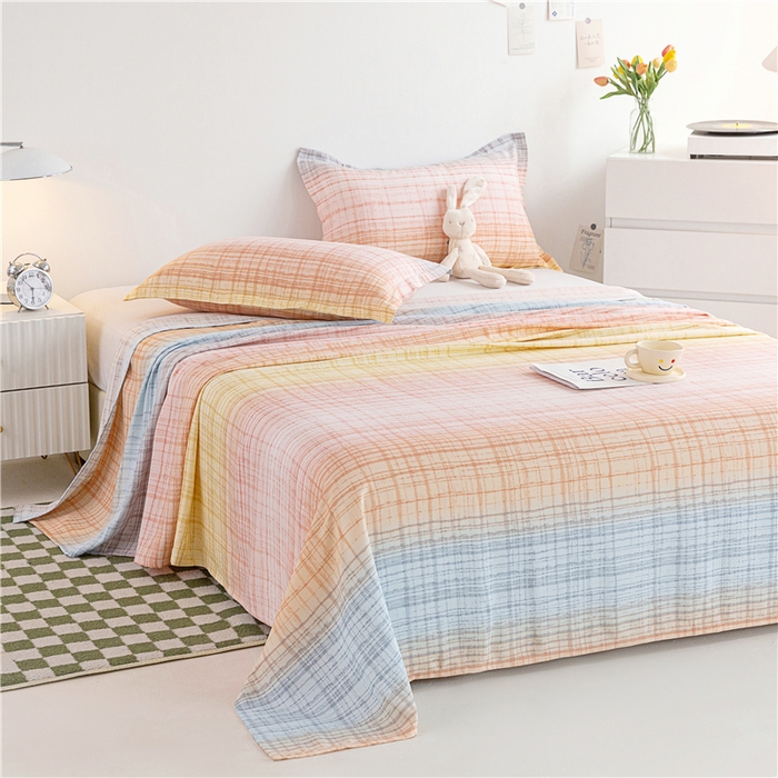 91家纺网 家纺一手货源 找家纺 金泰莱 2025新款印花竹纤维凉席三件套软凉席竹席盖毯子 晴天-桔