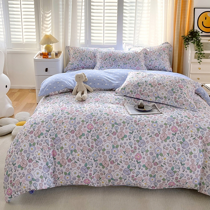 91家纺网 家纺一手货源 找家纺 美宜家  2025新款植物羊绒加厚斜纹磨毛单被套四件套 紫菀