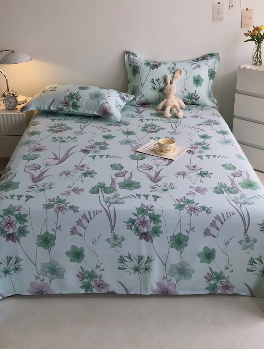 91家纺网 家纺一手货源 找家纺 金泰莱 2025新款印花竹纤维凉席三件套软凉席竹席盖毯子 清风絮语-绿