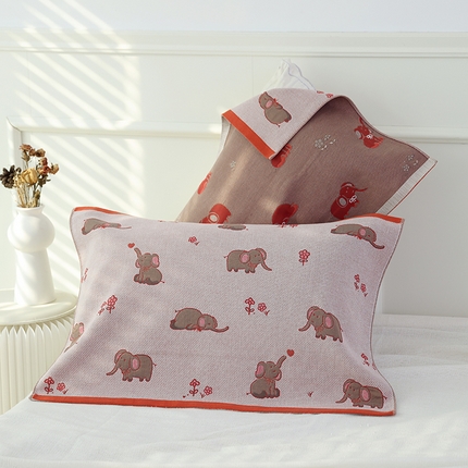 91家纺网 家纺一手货源 找家纺 朴尔毛巾被2024年新品全棉细纱编织纹AB版透气枕巾 花间甜象52*78cm