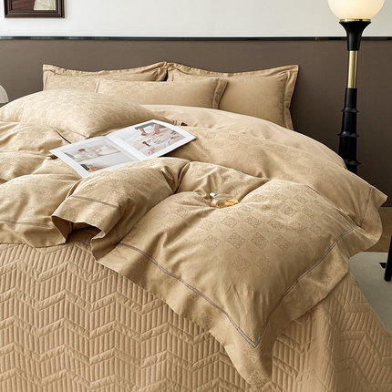 91家纺网 家纺一手货源 找家纺 （总）美伦美焕 2024新款100支纯色全棉纯棉贡缎提花床盖四件套