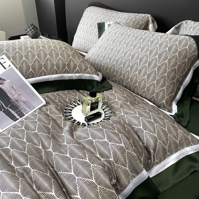 91家纺网 家纺一手货源 找家纺 优悦生活馆 2024新款轻奢天丝印花宽边拼角四件套系列-绿野仙踪 绿野仙踪-绿