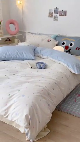 91家纺网 家纺一手货源 找家纺 昔可家纺 2024新款创意枕套全棉波点印花四件套 奶味星星