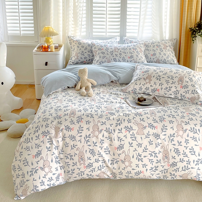 91家纺网 家纺一手货源 找家纺 美宜家  2025新款植物羊绒加厚斜纹磨毛单被套四件套 萌萌兔