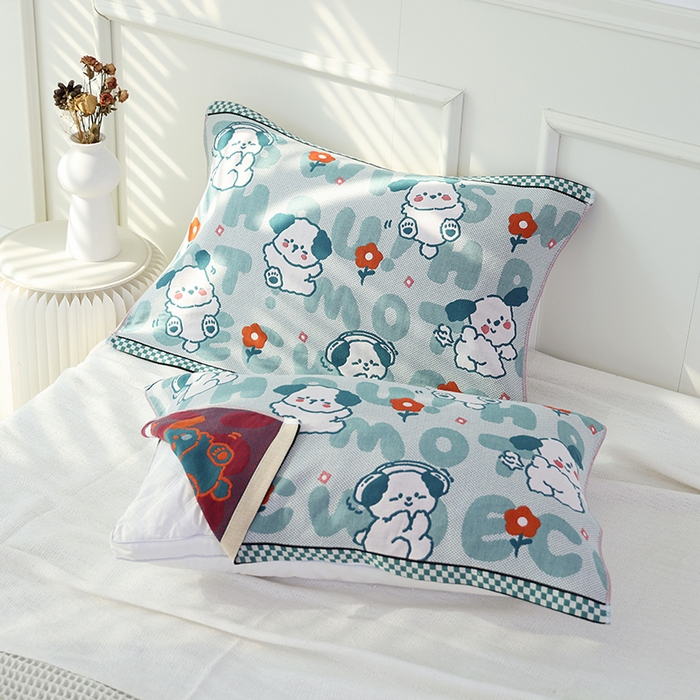 91家纺网 家纺一手货源 找家纺 朴尔毛巾被2024年新品全棉细纱编织纹AB版透气枕巾 比熊宝贝 52*78cm