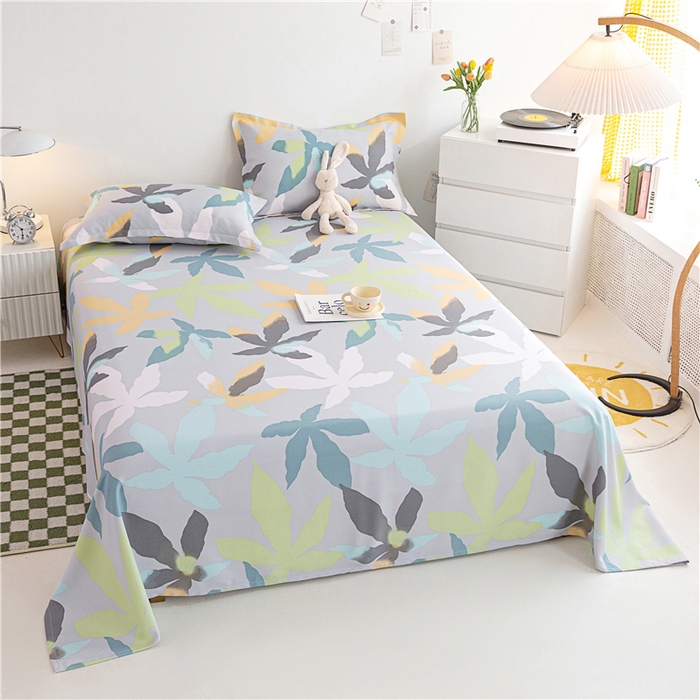 91家纺网 家纺一手货源 找家纺 金泰莱 2025新款印花竹纤维凉席三件套软凉席竹席盖毯子 叶曼-灰