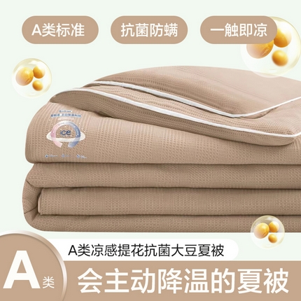 典冠 （有质检）2024新一代凉感提花抗菌夏被三件套 卡其