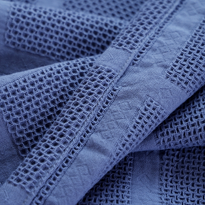 91家纺网 家纺一手货源 找家纺 朴尔毛巾被2024年新品全棉质朴方格风立体华夫格透气纱布枕巾 方格华夫格-深蓝枕巾50*80cm