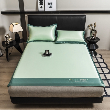 91家纺网 家纺一手货源 找家纺 全季2024新款5A加厚加密艾草碳光席冰丝席-床席款 水绿