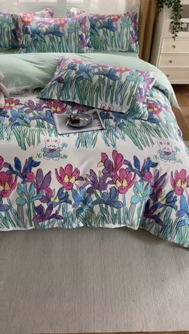 91家纺网 家纺一手货源 找家纺 美宜家 2025新款植物羊绒加厚斜纹磨毛单被套 花丛小兔