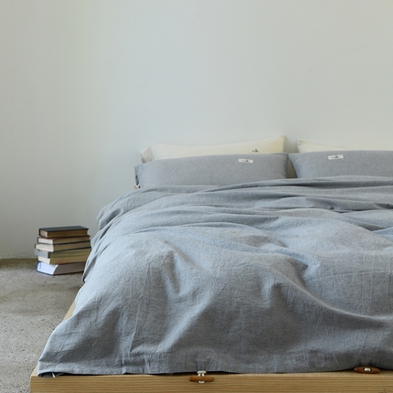 山舍家居 2024 新款全棉棉麻纯色纽扣四件套 秋蓝