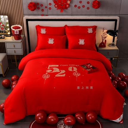 美伦美 2024新款全棉婚庆刺绣手工订花被芯冬被春秋冬被夏被 喜上加喜