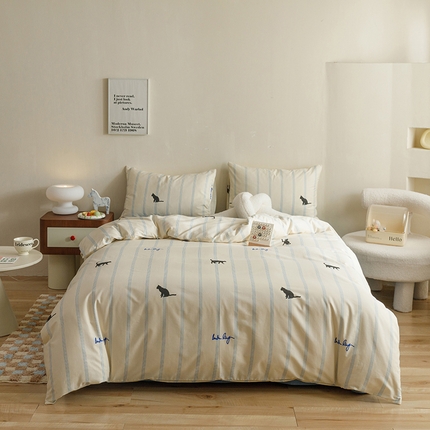 网客家纺 2024新款全棉条纹印花四件套 夜猫