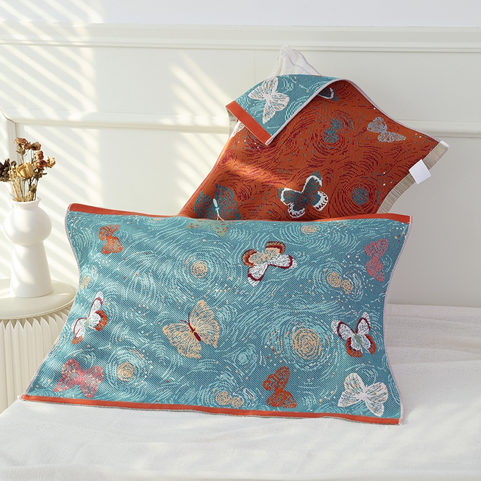 91家纺网 家纺一手货源 找家纺 朴尔毛巾被2024年新品全棉细纱编织纹AB版透气枕巾 花仙子52*78cm