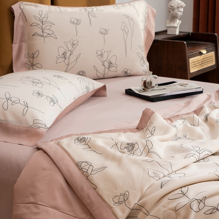 91家纺网 家纺一手货源 找家纺 黛舒家居 2024新款莱赛尔天丝大豆夏被四件套 花魅