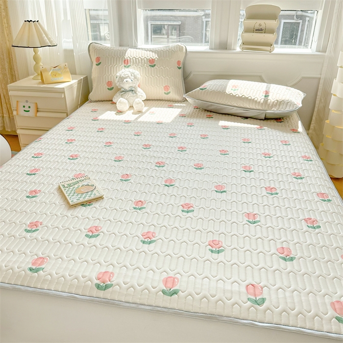 91家纺网 家纺一手货源 找家纺 慕尚家纺 2025新款凉感丝印花乳胶凉席 郁金香