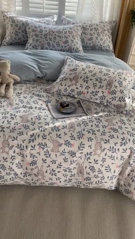 91家纺网 家纺一手货源 找家纺 美宜家  2025新款植物羊绒加厚斜纹磨毛单被套四件套 萌萌兔