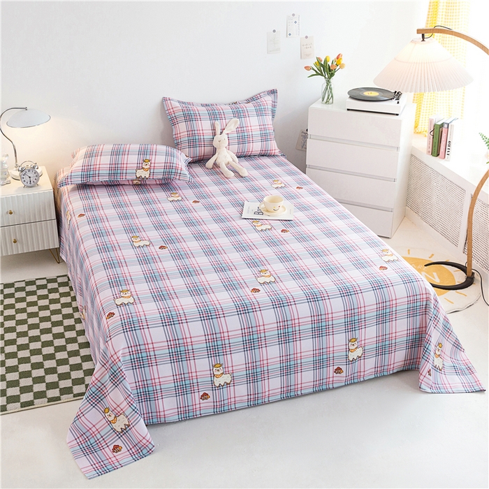 91家纺网 家纺一手货源 找家纺 金泰莱 2025新款印花竹纤维凉席三件套软凉席竹席盖毯子 欢乐羊-粉