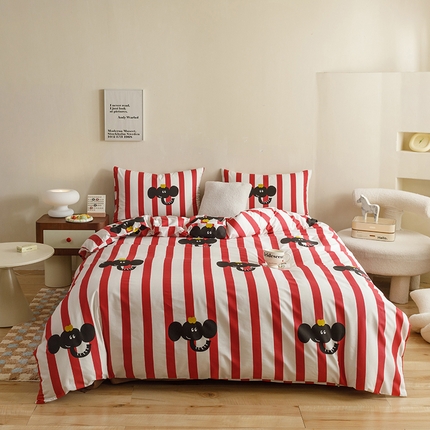 网客家纺 2024新款全棉条纹印花四件套 马戏团