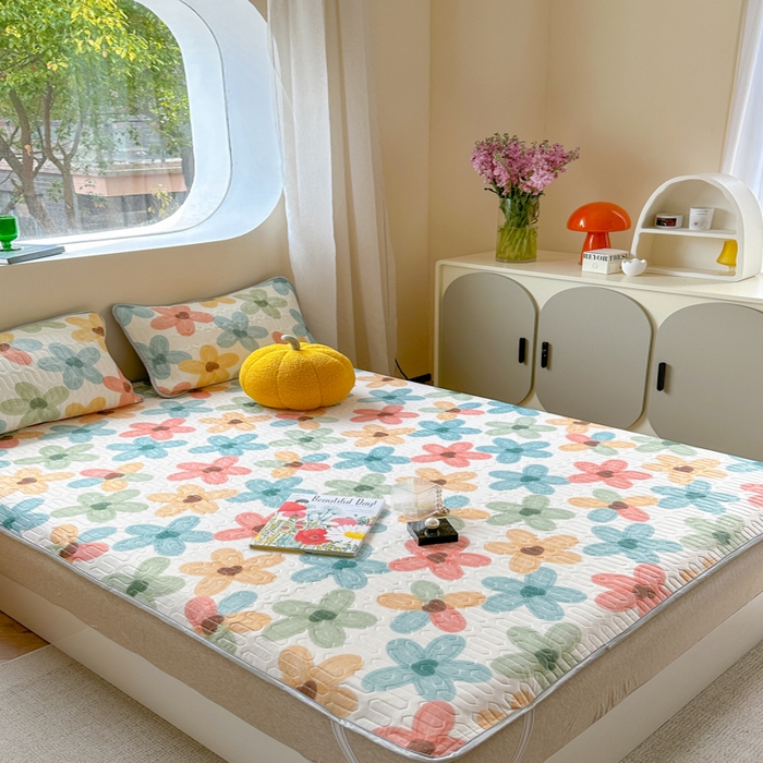 91家纺网 家纺一手货源 找家纺 慕尚家纺 2025新款凉感丝印花乳胶凉席 凝夏