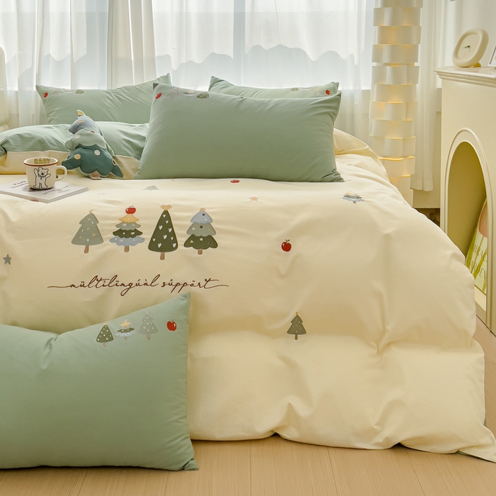 91家纺网 家纺一手货源 找家纺 （总）亲亲公主 2025新款全棉卡通绣花四件套系列-幸运树