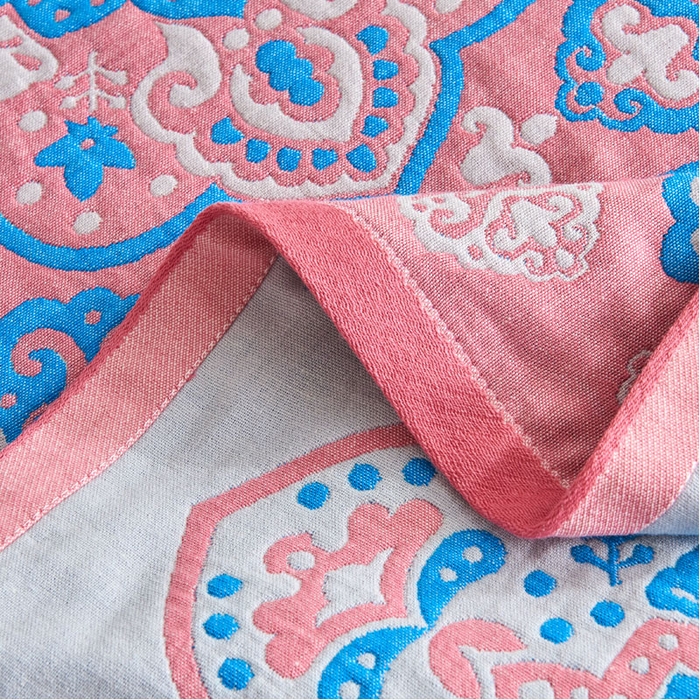 91家纺网 家纺一手货源 找家纺 朴尔毛巾被 2024年民族风彩棉系列四层纱布枕巾 普罗旺斯-粉52*78cm/一对